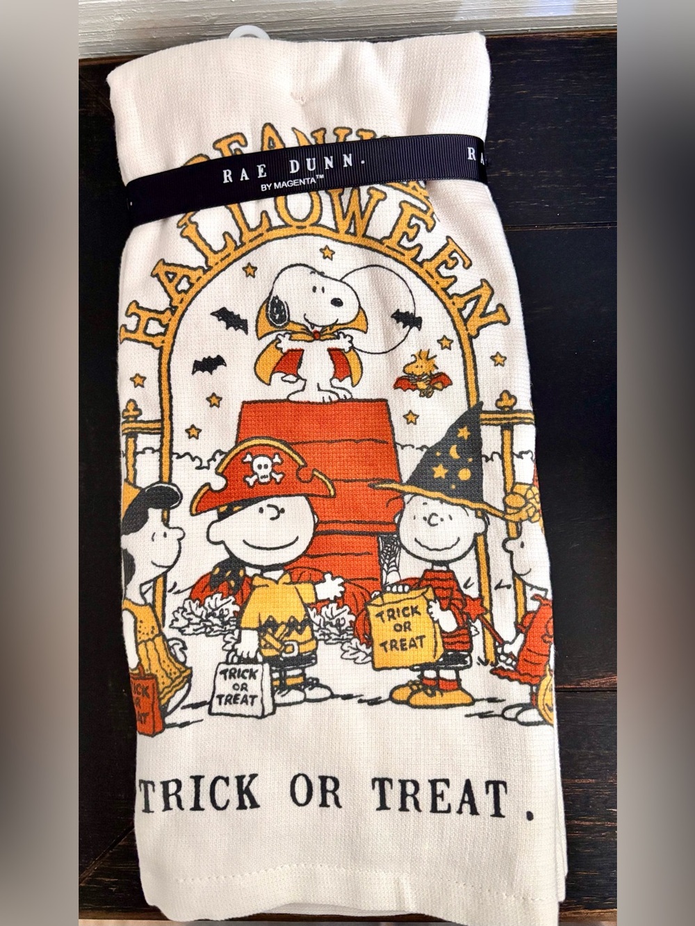Peanuts x Rae Dunn TRICK OR TREAT Holiday Kitchen Towels Set Of 2 NEW